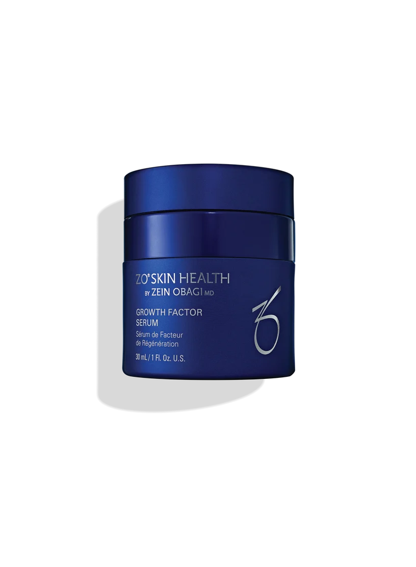 Blue jar of ZO Skin Health serum on a white background